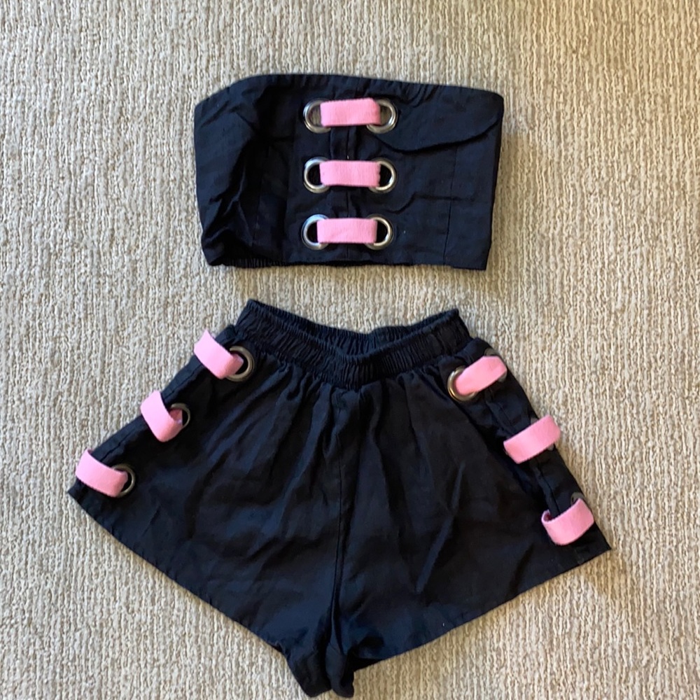 LF black tube top with pink rope